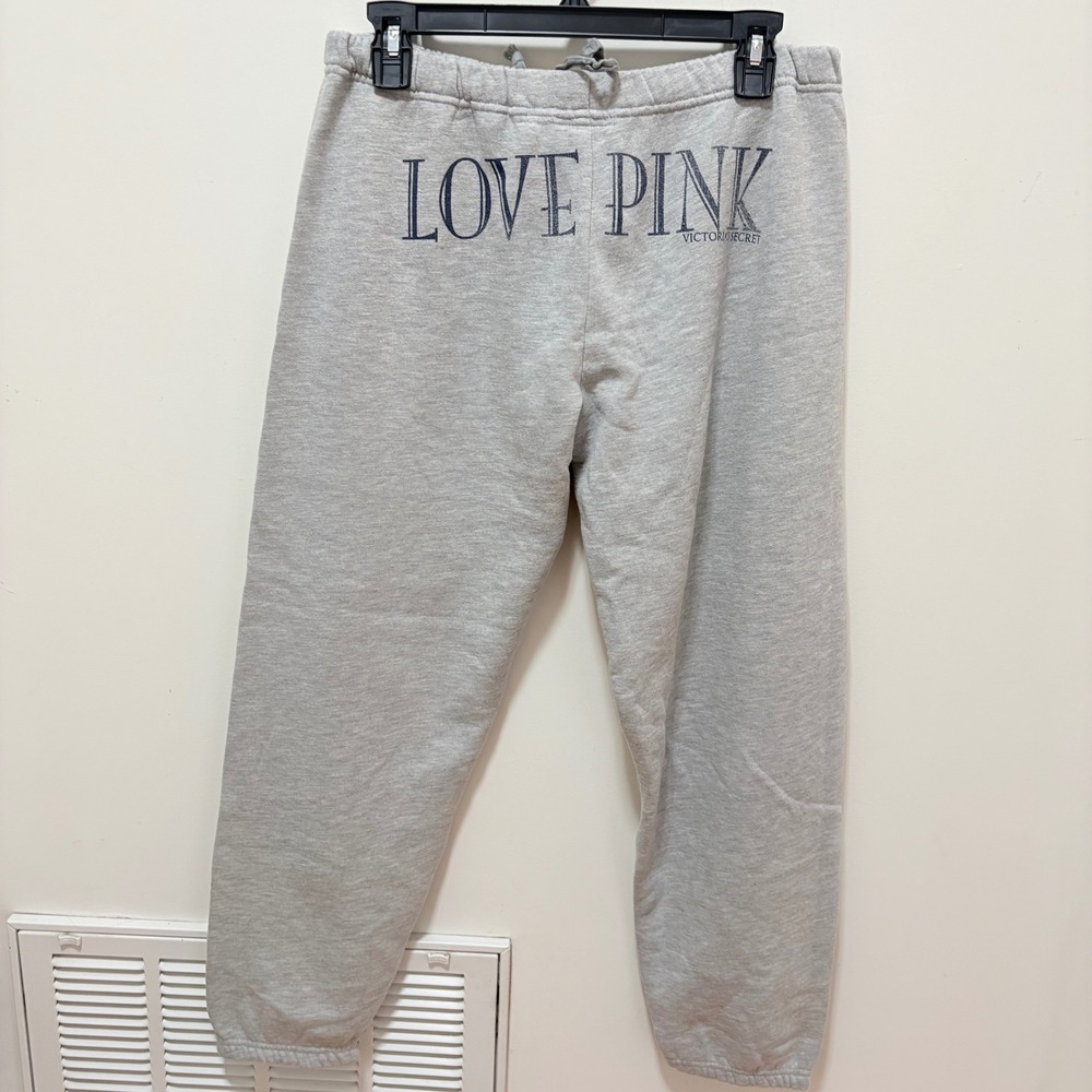 Y2K PINK Victoria's Secret Logo Jogger Sweatpants Women Gray S NWT